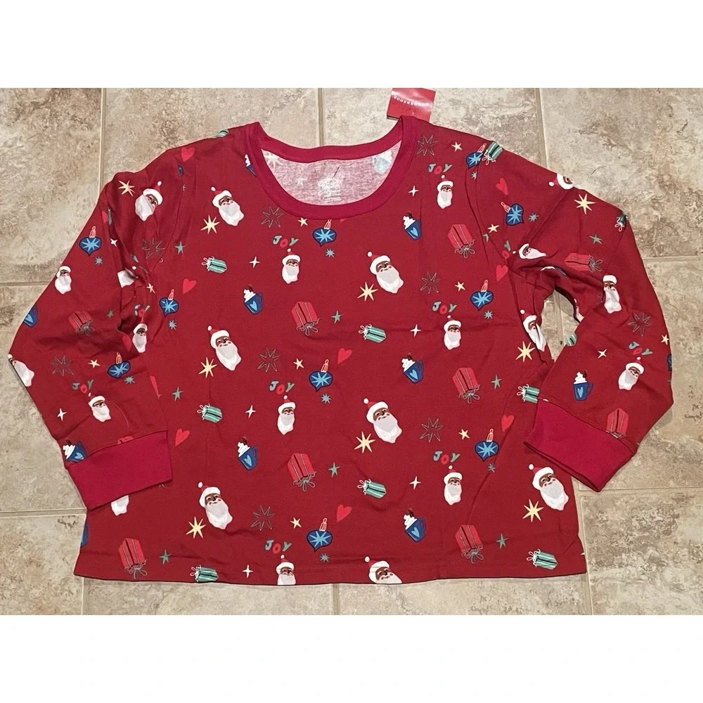 WONDERSHOP Women's Red Santa Print Ribbed Holiday Pajama Set Size 1X NWT